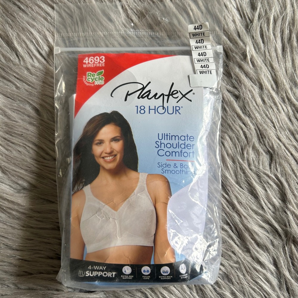 Playtex 18 Hour Ultimate Shoulder Comfort Wireless Bra Women Size 44D White